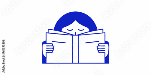 A minimalist illustration of a person intently reading an open book