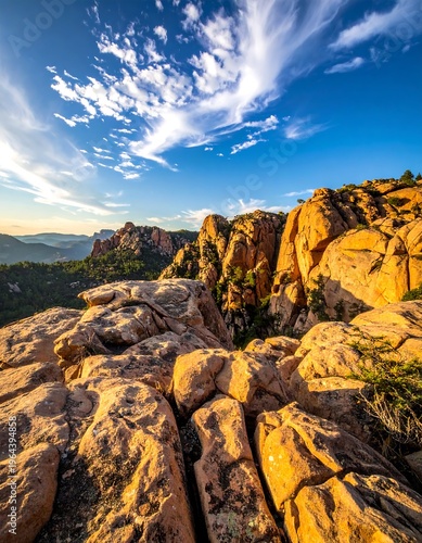 Rocky Landscape Under a Bright Blue Sky with Clouds.
