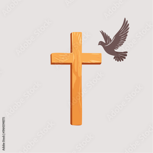 Wooden cross and flying dove symbol of peace and faith vector