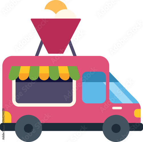 Icon of a colorful pink street food truck with an ice cream scoop on top