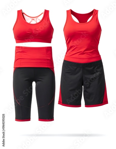 Red and Black Workout Outfits for Women - Activewear Set.