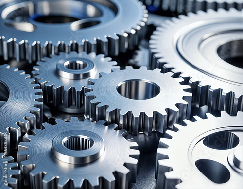 Intricate Steel Mechanical Gears Macro Close-up Representing Precision Engineering and Industrial Machinery