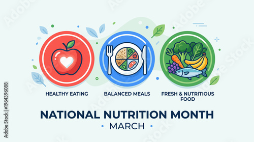 National Nutrition Month March Healthy Eating Flat Design Illustration
