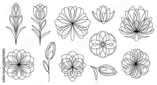Black and white line art flowers.