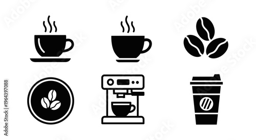Black coffee icons on white background.