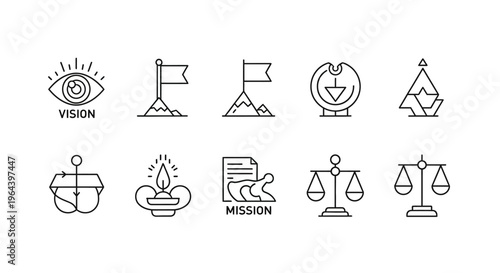 Business icons for vision and mission.