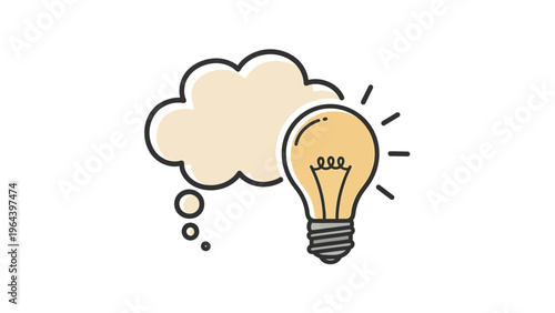 A bright glass light bulb glows as a creative symbol of innovation and electric energy, representing a powerful technology solution and an inspired idea concept for modern design.