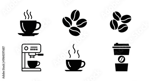 Coffee beans and coffee cups icons.