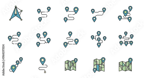 Collection of map route icons.