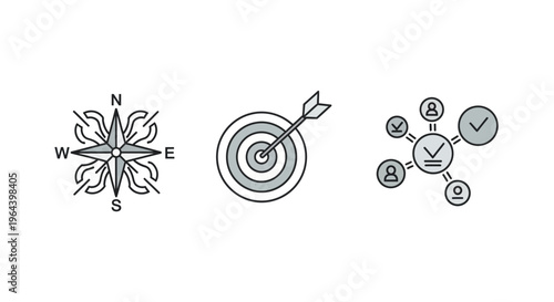 Compass Target Business Strategy Icons.