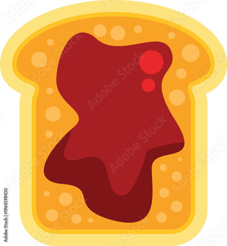 Toasted bread slice with red jam on top represents breakfast food