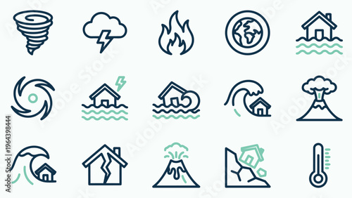 Natural Disaster and Climate Change Icons Set