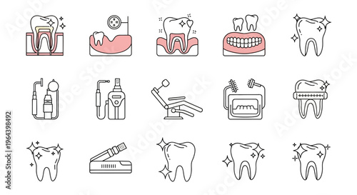 Dental care and teeth icons set.
