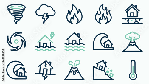 Global Natural Disasters and Environmental Risks Icon Set