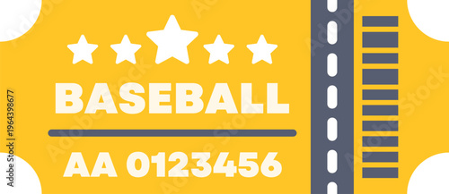 Baseball game event ticket with stars and perforation