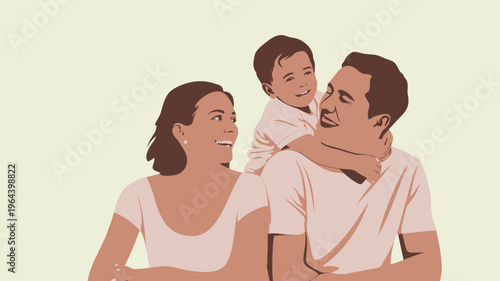 Parents playing with happy child piggyback ride