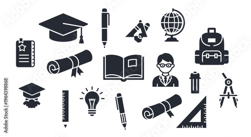 Education icons and learning symbols.