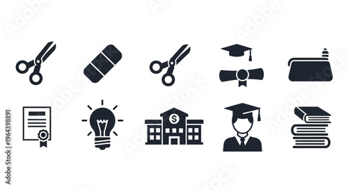 Education icons and learning symbols.