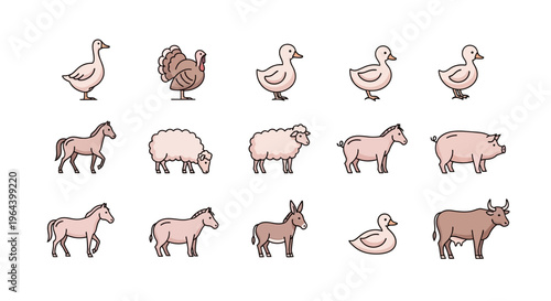Farm animals in a simple illustration.