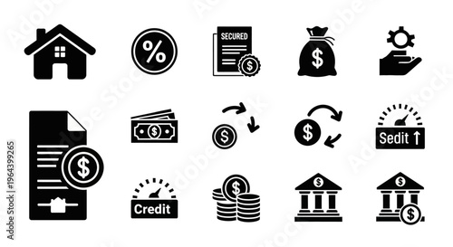Finance icons and money symbols.