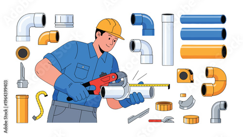 Plumber at Work: A skilled plumber meticulously works with tools, surrounded by various pipes and fittings, highlighting the expertise and precision required in the plumbing trade.