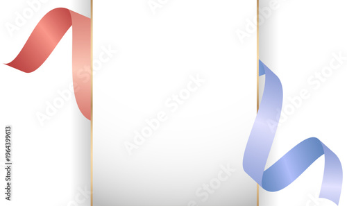 赤と青の流れるリボンとゴールドフレームで囲まれた上品で華やかな余白付きデザインテンプレート背景素材