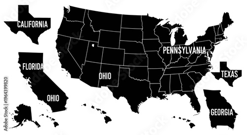 Map of United States of America.