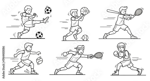 People playing various sports actions.