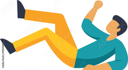 Man in flat design style falling backward, experiencing an accident
