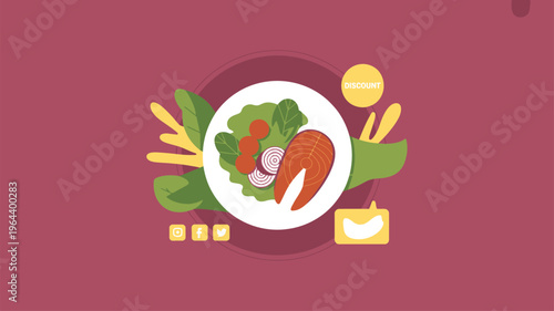 Salmon meal discount promotion social media icons