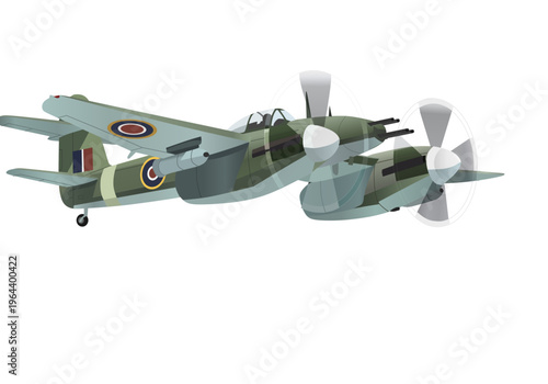 Billede på lærred WWII British Royal Air Force Twin-Engine Bomber Aircraft Vector Illustration