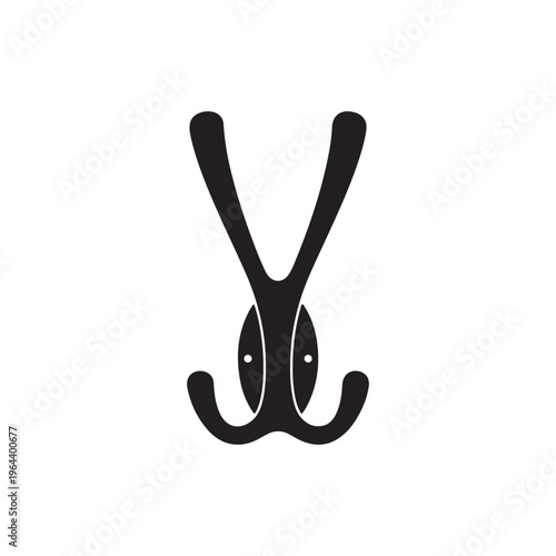 Black coat hook simple wall mounted hanger for entryway or closet minimalist vector illustration on white background