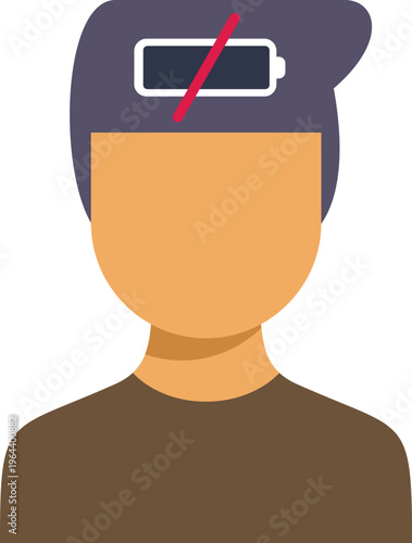 Person icon showing a no battery symbol representing fatigue and stress
