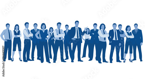 Diverse group of business professionals standing together, representing teamwork, collaboration, and corporate success.