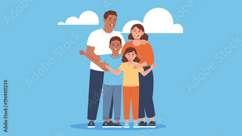 Smiling multiethnic family parents children embracing together