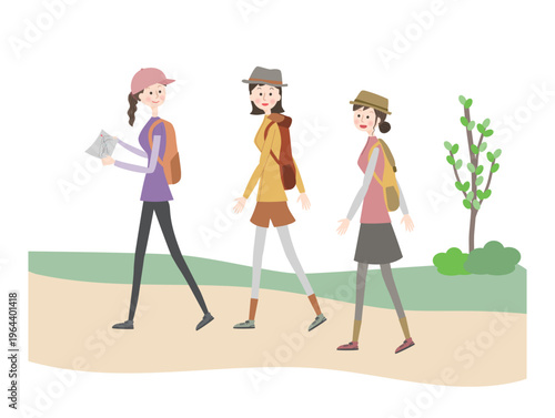 登山道を歩く女性たち