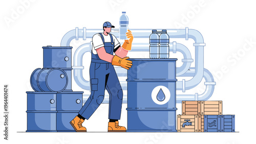 Logistics and Preparation: A worker in a uniform setting up a storage and distribution arrangement, showcasing logistical expertise and environmental responsibility, preparing for optimal delivery.