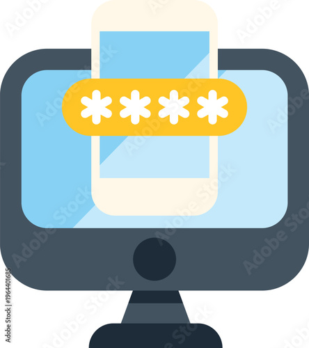 Desktop monitor displaying a phone with password input for secure login