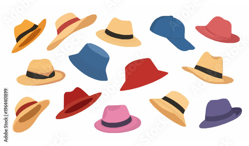 Colorful hats vector collection summer headwear accessories cartoon set