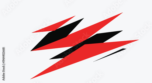 Abstract dynamic red and black sharp geometric shapes on white background, modern design, energetic motion