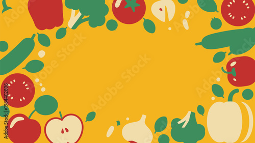 Vegetables fruits border yellow