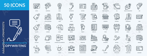Copywriting - Icon Collection. Thin Outline Set contains such Icons as article, advertising, keyword and more. Simple web icons set