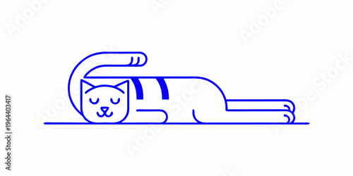 Simple line drawing of a relaxed cat stretching on the floor
