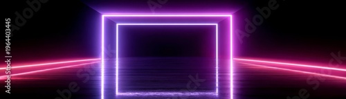 Neon square glows brightly against deep black void