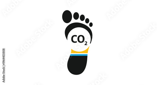 Conceptual logo of a human footprint containing the chemical symbol for carbon dioxide representing the environmental impact.