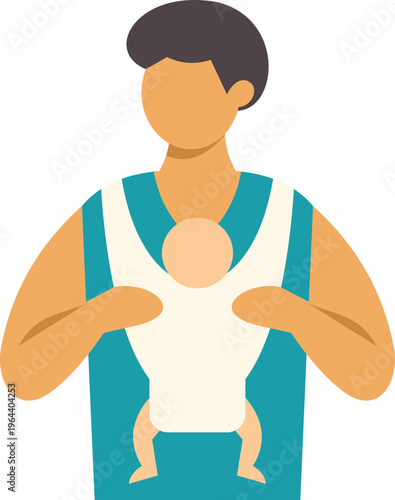 Father carrying baby boy in a front baby carrier, demonstrating parenting and care