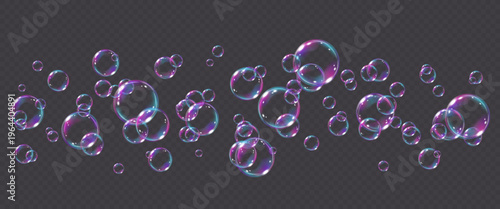 Vector realistic purple soap bubble with reflection isolated on transparent background. Flying holographic png glass bubbles.