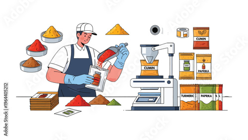 Precision in Production: A dedicated individual in a cleanroom environment carefully measures and packages spices, showcasing the meticulous process behind creating culinary delights.