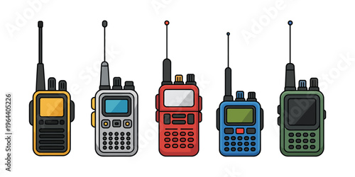 Walkie talkie radios for communication technology concept, portable wireless transceivers, field communication equipment
