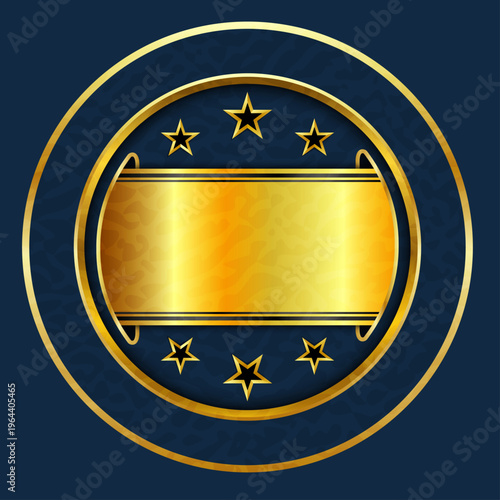 高級感あふれる金色ラベルと星の装飾が輝くエンブレム風デザイン｜プレミアム品質や受賞を表現するクラシック背景素材
